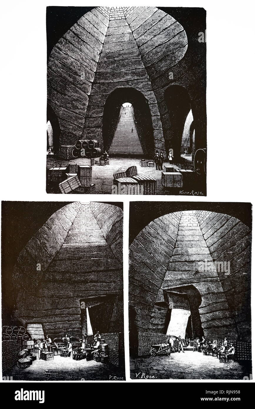 Une gravure représentant Roederer champagne de grottes à Reims. Le complexe de 137 grottes couvrait une superficie de 40, 000 m2. En date du 19e siècle Banque D'Images