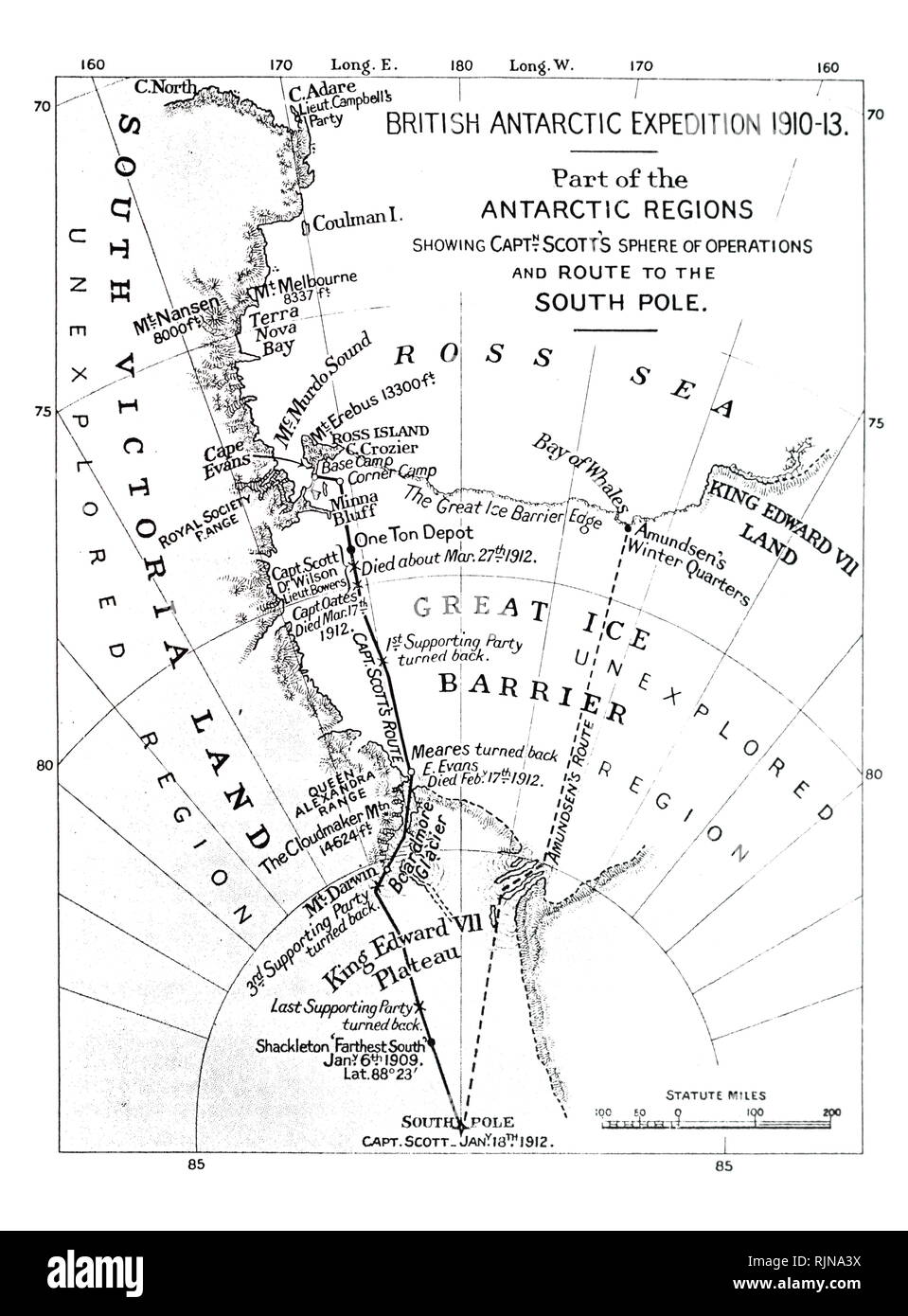 Une carte spécialement préparés pour illustrer l'histoire de l'expédition du Capitaine Scott. La partie grisée est soit connu ou supposé être à terre. Robert Falcon Scott (1868-1912), un officier de la Marine royale britannique. En date du 20e siècle Banque D'Images