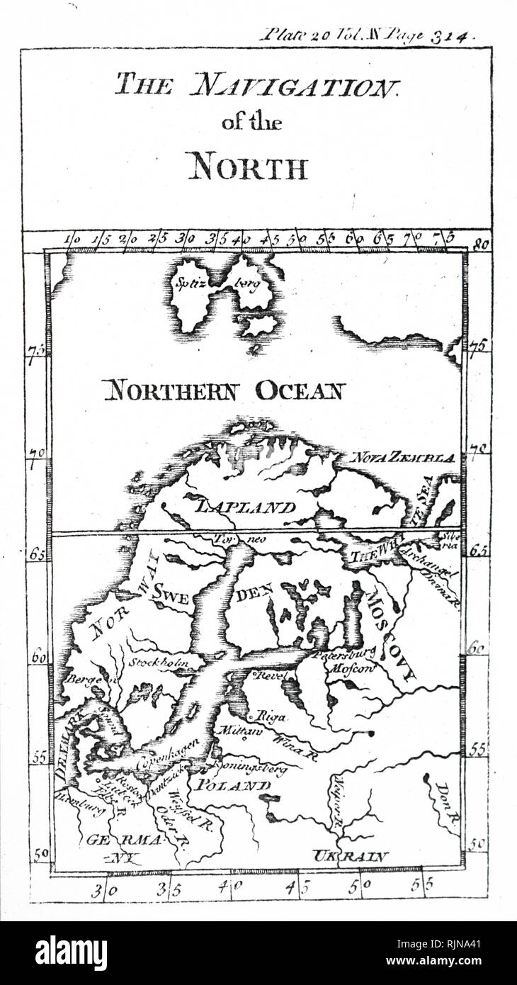 Une carte de l'Europe du Nord et le Spitzberg, montrant combien était encore à être saisie. En date du 18e siècle Banque D'Images