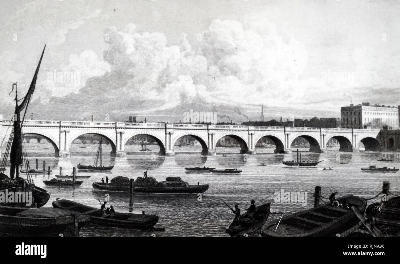 Une gravure représentant Waterloo Bridge, construit par John Rennie. En date du 19e siècle Banque D'Images