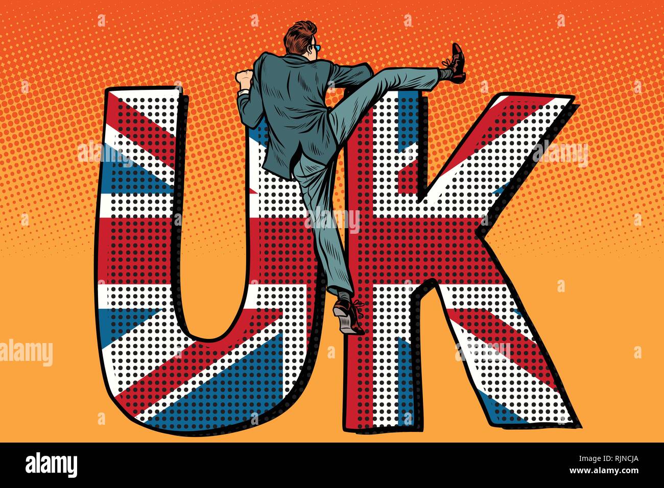 Businessman surmonte la frontière. UK drapeau word Illustration de Vecteur
