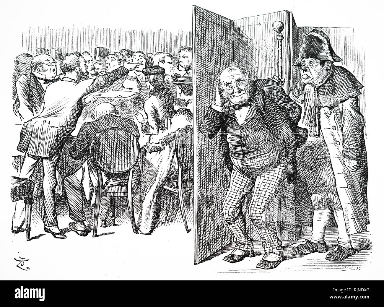 Une caricature représentant le London County Council constitué par la loi sur le gouvernement local de 1888, et a pris des responsabilités de la Metropolitan Board of Works. Le premier conseil élu Dame Sandhurst et Mme Cobden le 7 janvier 1889. Banque D'Images