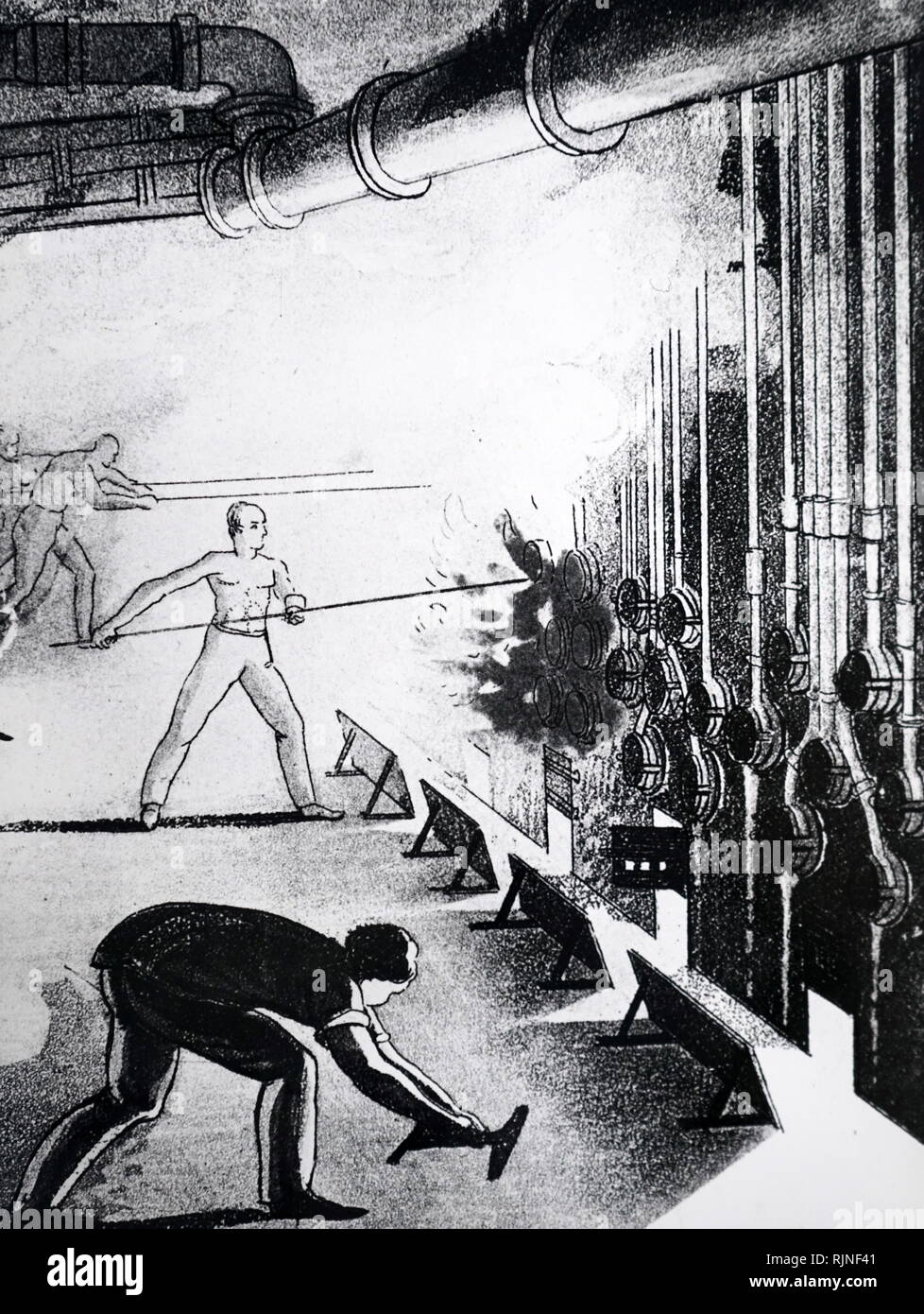 Une illustration représentant le dessin du cornues à la création d'éclairage au gaz, Brick Lane, Londres Banque D'Images