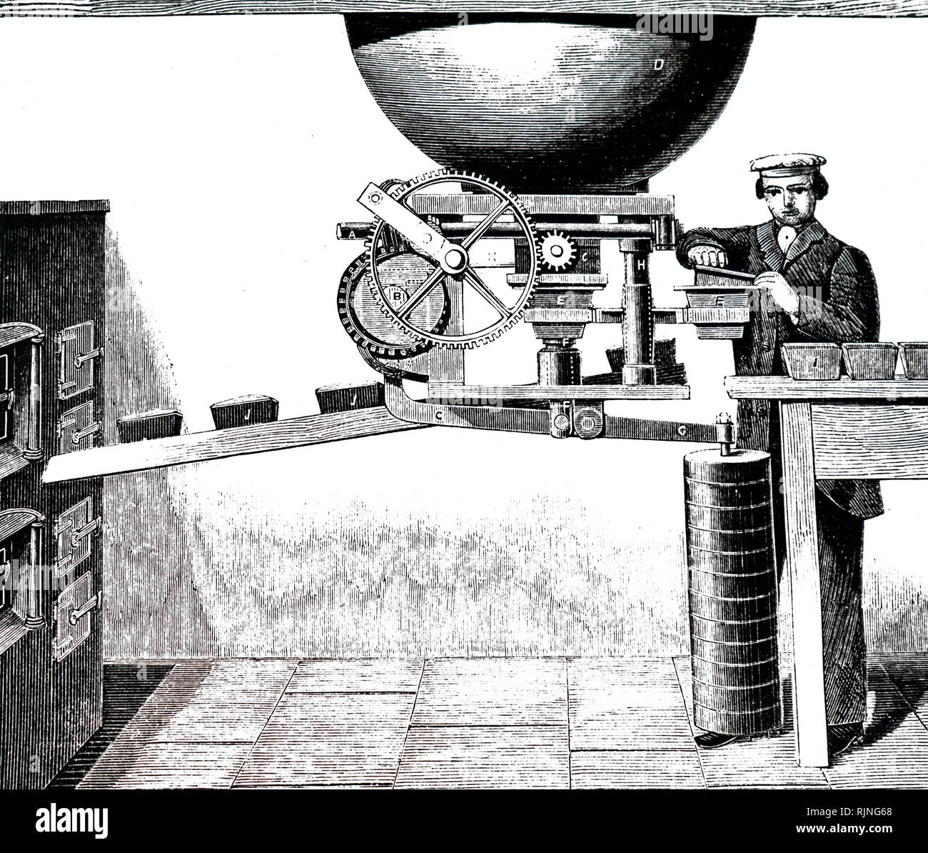 Une gravure illustrant une boulangerie à l'aide de la fabrication du pain Dalglish aérés de machines. En date du 19e siècle Banque D'Images