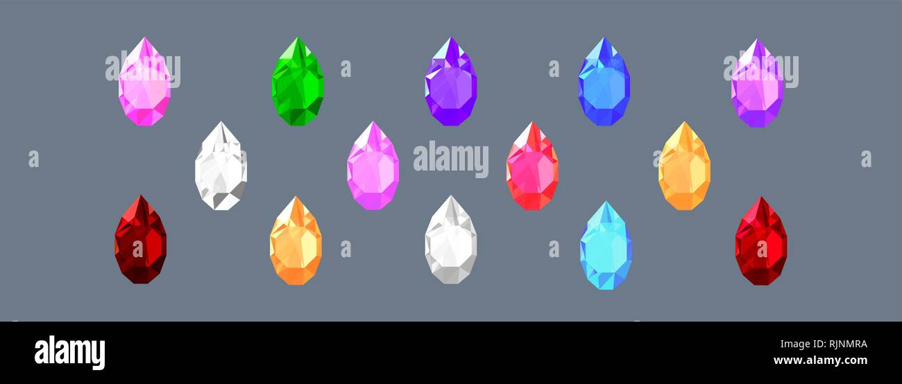 Ensemble de pierres en forme de goutte, de couleurs différentes. Conception de bijoux Illustration de Vecteur
