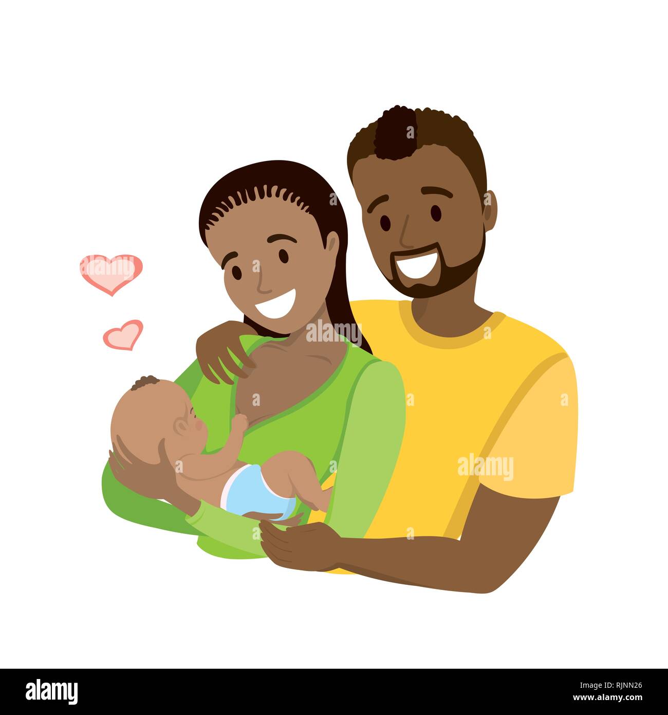 Une happy african american couple marié avec un bébé nouveau-né, Illustration de Vecteur