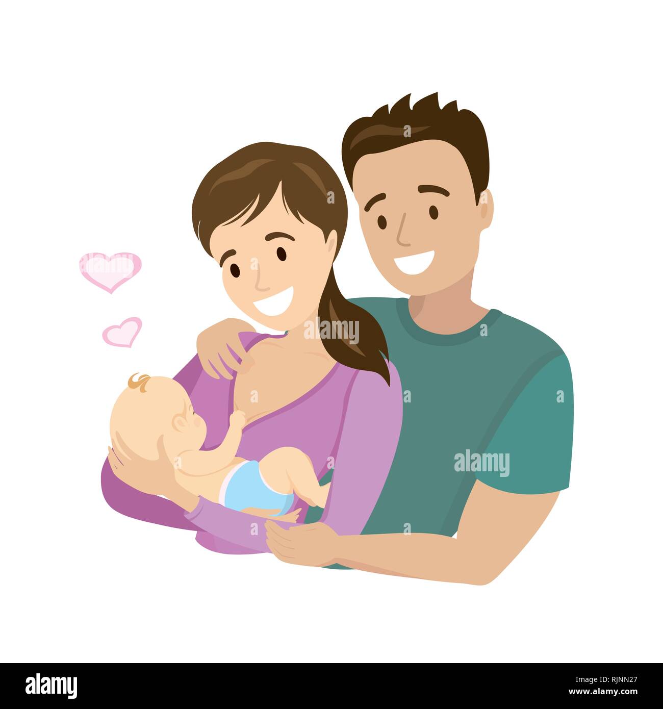 Un heureux couple marié avec un bébé nouveau-né, Illustration de Vecteur