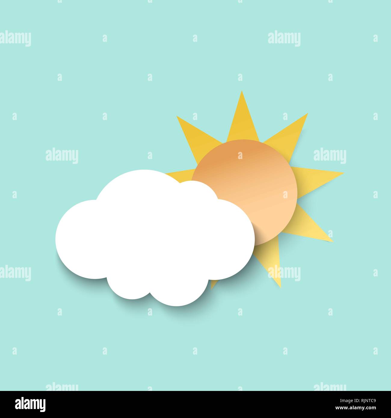 Coupe papier blanc nuage et soleil. 3d art style. Illustration météo Illustration de Vecteur