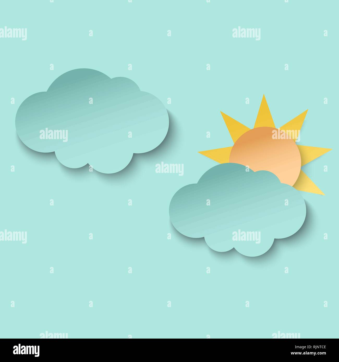 Coupe papier Cyan nuage et soleil. 3d art style. Illustration météo Illustration de Vecteur