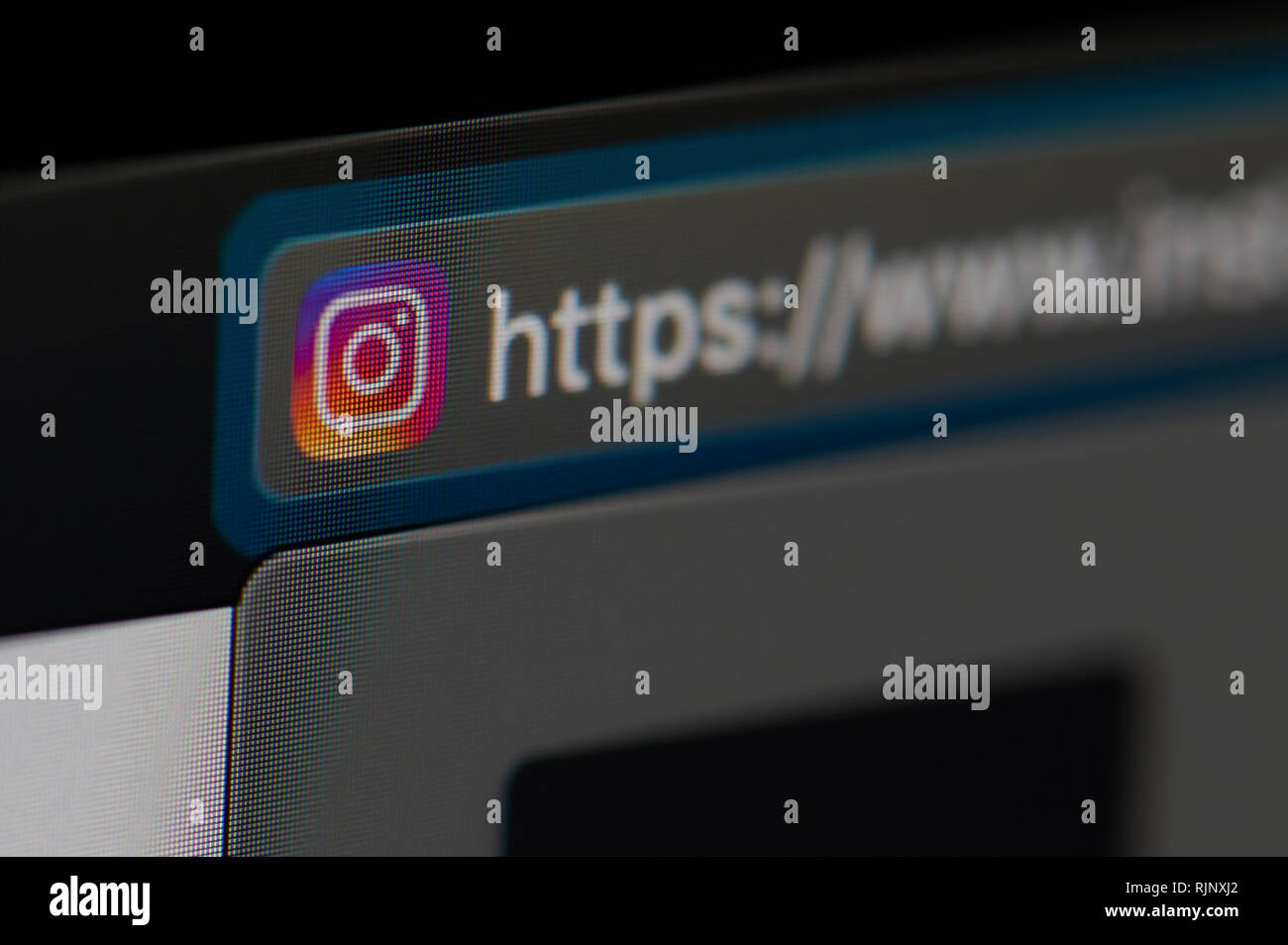 New York, USA - 6 février 2019 : l'icône Instagram sur les page web sur l'écran de l'appareil pixelisées vue rapprochée Banque D'Images