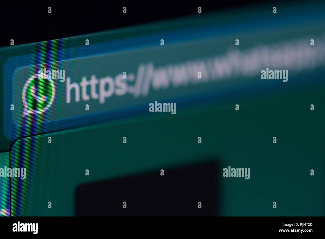 New York, USA - 6 février 2019 : Whatsapp messenger icône sur la page web officielle sur l'écran de l'appareil pixelisées vue rapprochée Banque D'Images