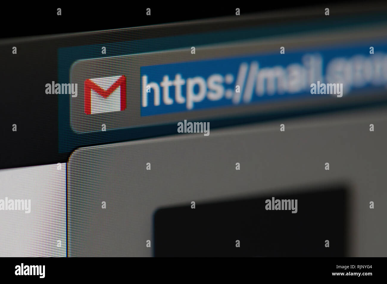 New York, USA - 6 février 2019 : Google icône e-mail sur le site officiel sur l'écran de l'appareil pixelisées vue rapprochée Banque D'Images