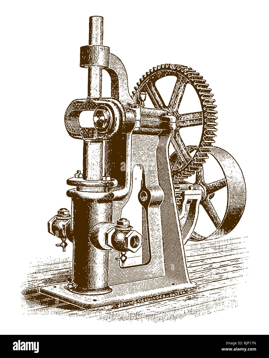 Adresse historique d'alimentation de la chaudière (pompe d'alimentation après une gravure ou la gravure du xixe siècle) Illustration de Vecteur