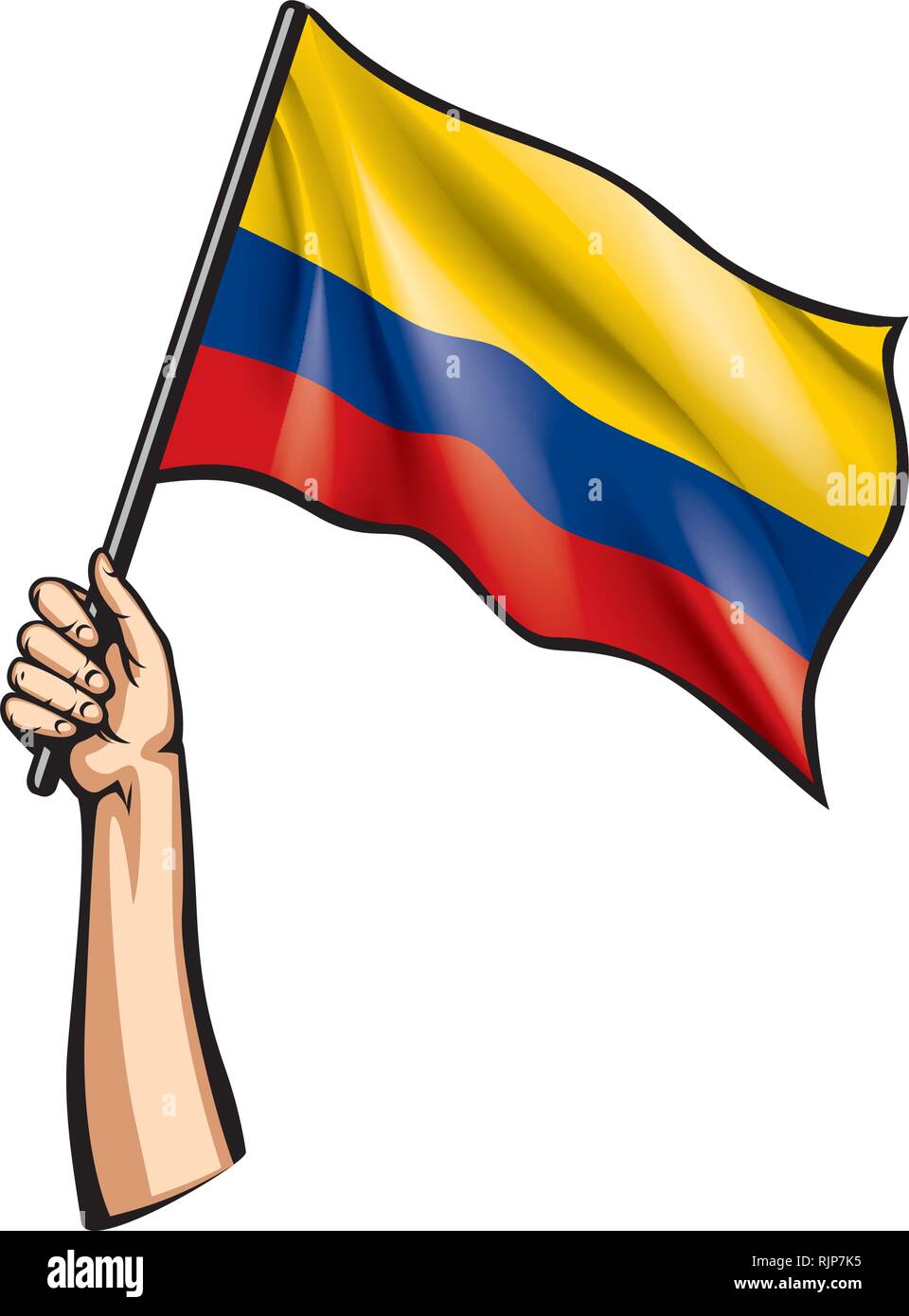 Drapeau de la Colombie et de la main sur fond blanc. Vector illustration Illustration de Vecteur