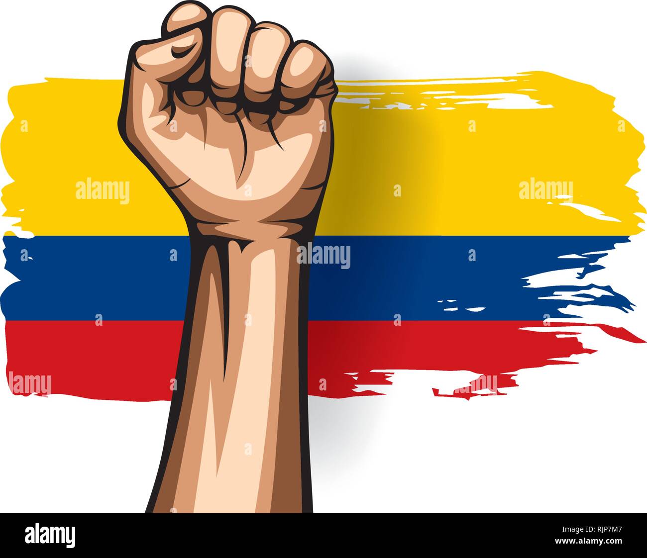 Drapeau de la Colombie et de la main sur fond blanc. Vector illustration Illustration de Vecteur