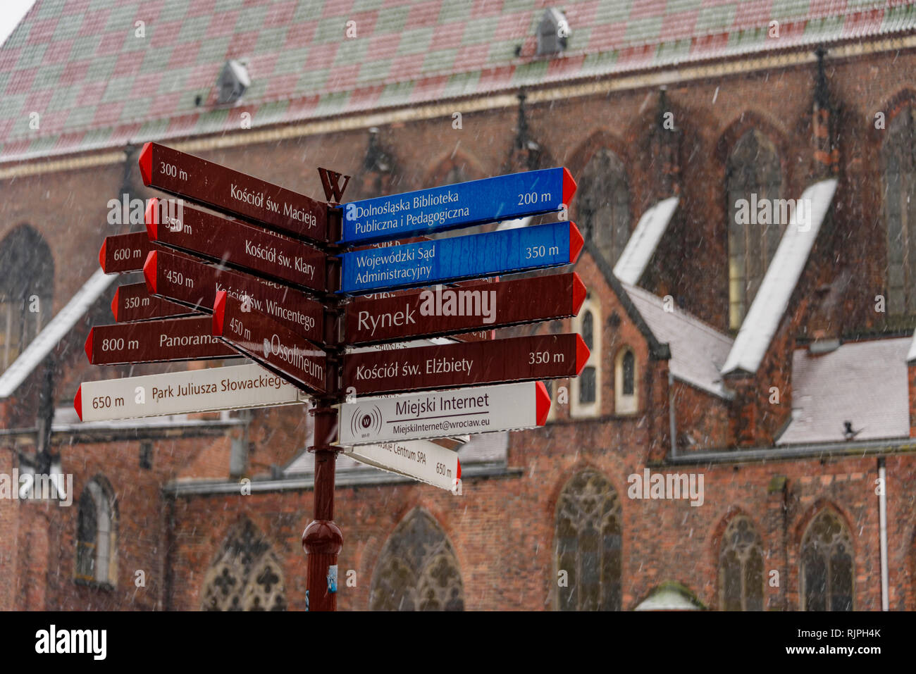Panneaux de direction, Wroclaw, Wroclaw, Wroklaw, Pologne Banque D'Images