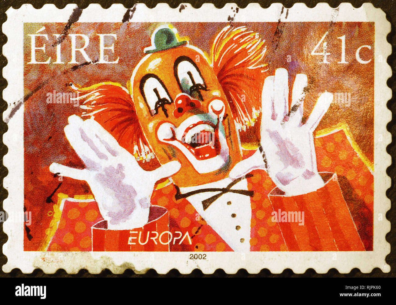 Clown sur timbre irlandais Banque D'Images