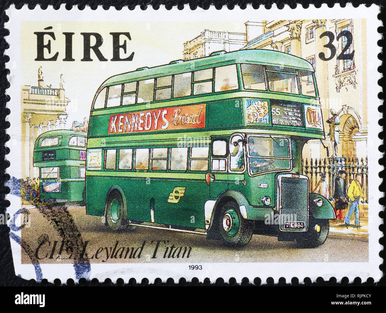 Irish bus double étage sur timbre-poste Banque D'Images