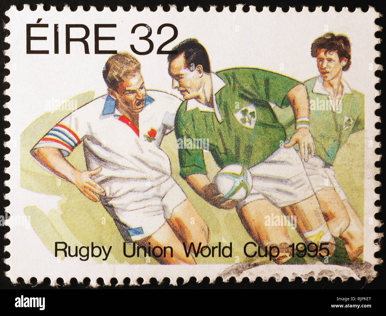 L'équipe nationale de rugby irlandais sur timbre-poste Banque D'Images