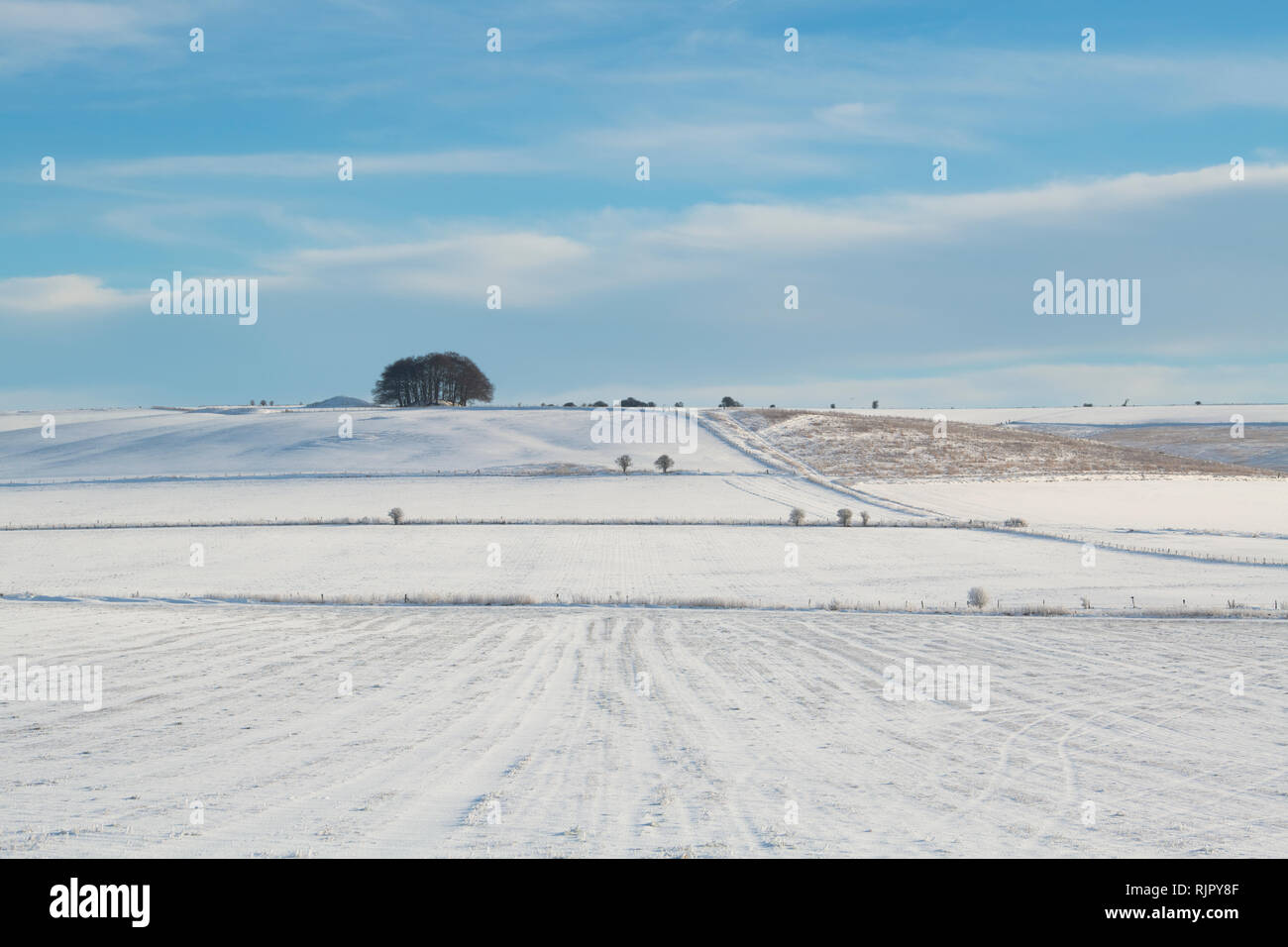 Recouvert de neige paysage d'hiver à Avebury, Wiltshire, Angleterre Banque D'Images