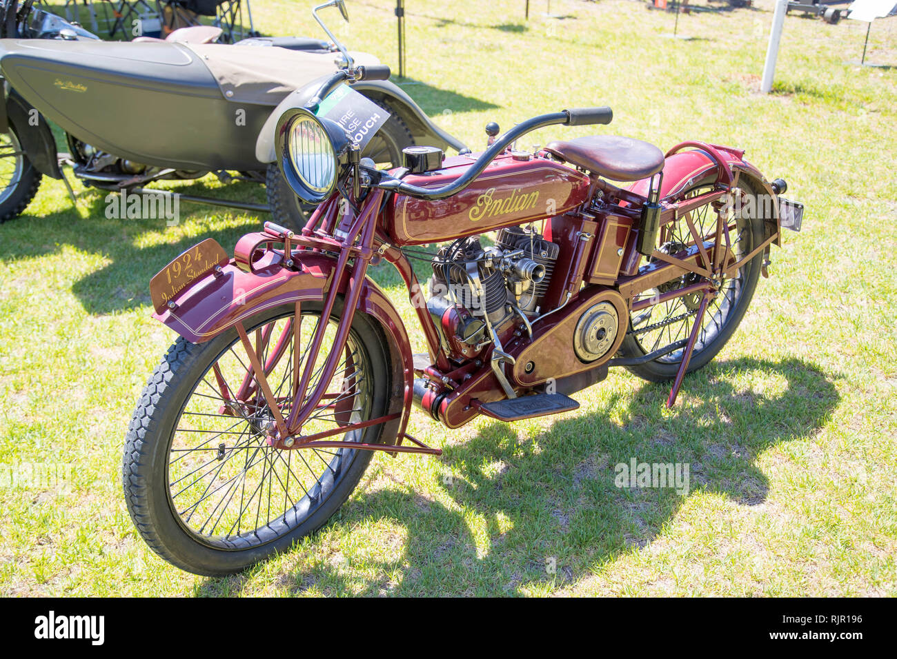 Vintage 1924 moto indienne au Power Rally à Port Milang, Australie méridionale Banque D'Images