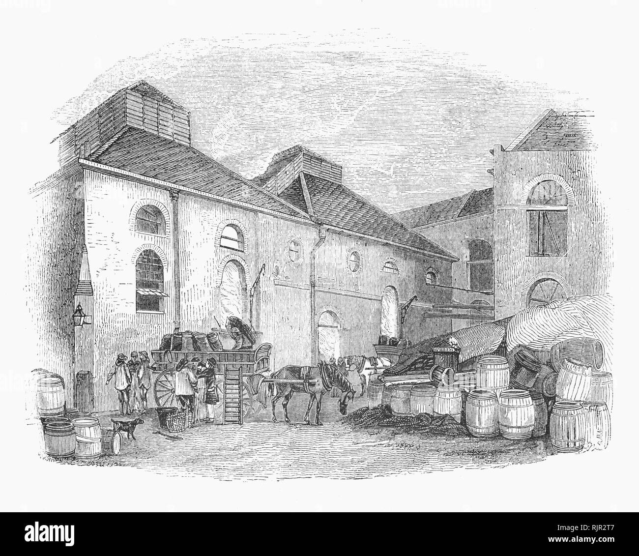 En 17e et 18e siècle en Grande-Bretagne, plusieurs personnes ont démontré que le charbon, quand chauffé, dégageait un gaz qui brûle avec une flamme lumineuse mais c'était l'ingénieur écossais William Murdoch qui a été le premier à mettre cela en pratique, l'éclairage de sa maison à Cornwall avec elle en 1792. Le processus de base pour la fabrication du gaz de charbon utilisé au début du 19ème siècle est restée essentiellement inchangée et a été créé dans une usine à gaz, en commençant par la livraison de charbon. Banque D'Images