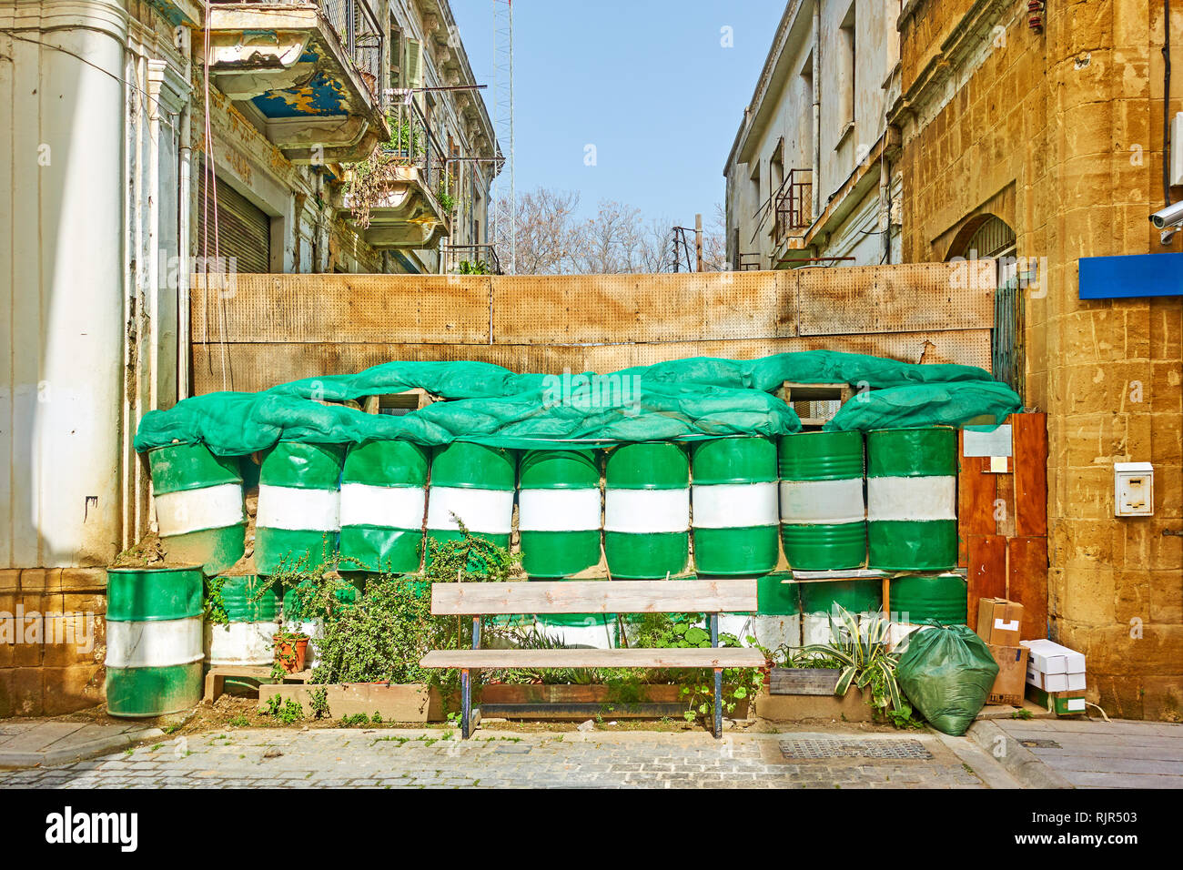 Ligne verte - zone tampon entre les parties grecque et turque de la ville, Nicosie (Lefkosia), Chypre Banque D'Images