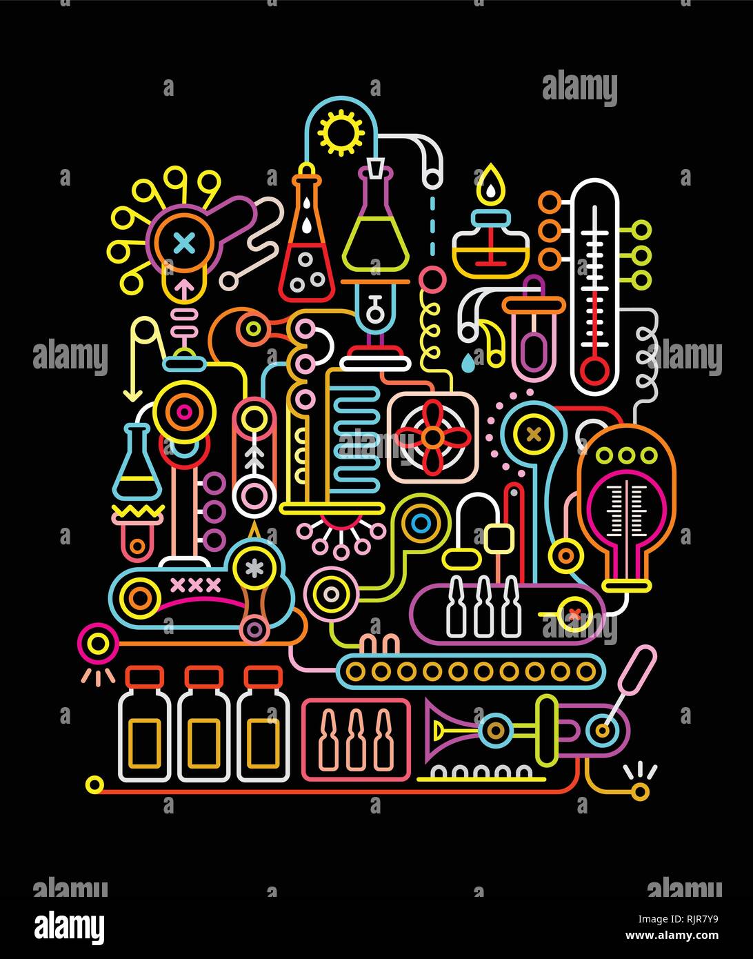 Les couleurs néon sur fond noir, laboratoire de recherche moderne illustration vectorielle. Illustration de Vecteur