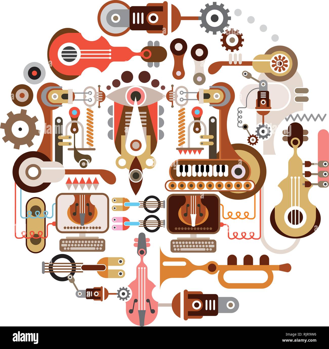 Musical Instrument Shop - vectorbackground résumé. Illustration ronde isolé sur fond blanc. Illustration de Vecteur