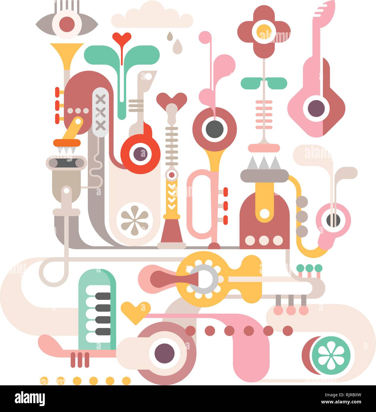 Abstract vector composition avec des instruments de musique. Isolé sur fond blanc. Illustration de Vecteur