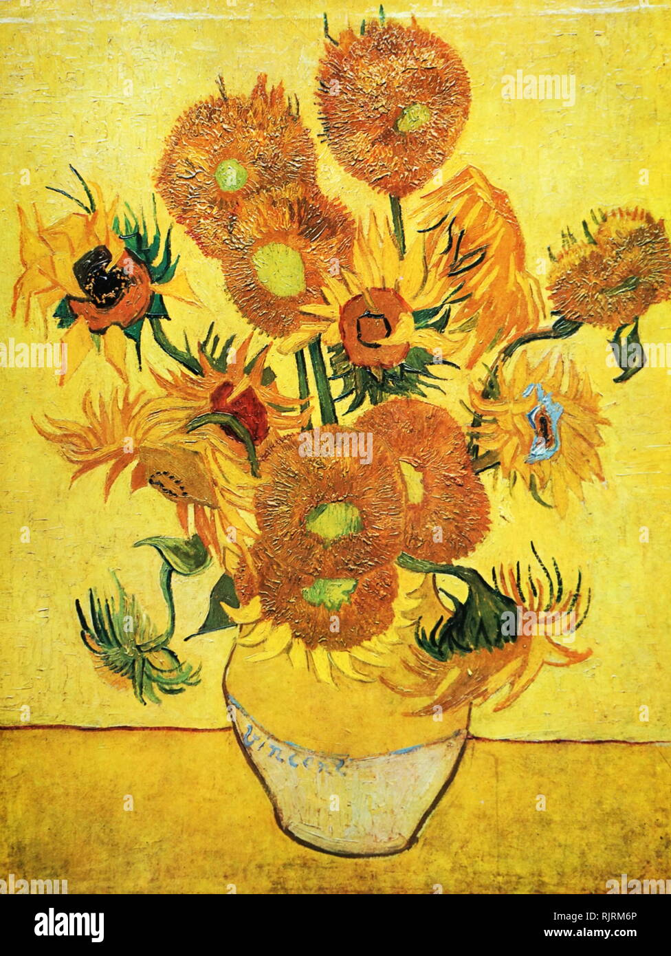 Tournesols (F458), la répétition de la 4ème version (fond jaune) ; Huile sur toile, Musée Van Gogh, Amsterdam, Pays-Bas ; 1888 ; par l'artiste hollandais Vincent van Gogh (1853-1890). Banque D'Images