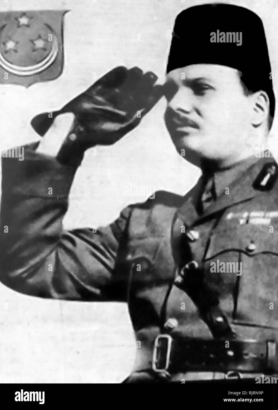 Farouk I (1920 - 1965), roi d'Égypte et du Soudan, succédant à son père, Fouad I, en 1936. Il fut renversé en 1952 le coup d'Etat militaire et forcé d'abdiquer en faveur de son fils, Ahmed Fouad, qui lui a succédé comme Fouad II. Il est mort en exil en Italie en 1965. Banque D'Images