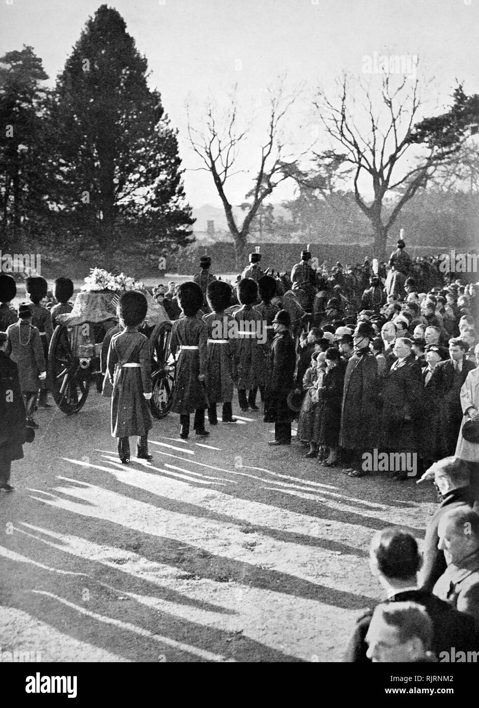 Funérailles du roi George V (1936), Roi du Royaume-Uni et les Dominions britanniques, et l'empereur de l'Inde, à partir du 6 mai 1910 jusqu'à sa mort en 1936. le cortège quitte Sandringham. Banque D'Images