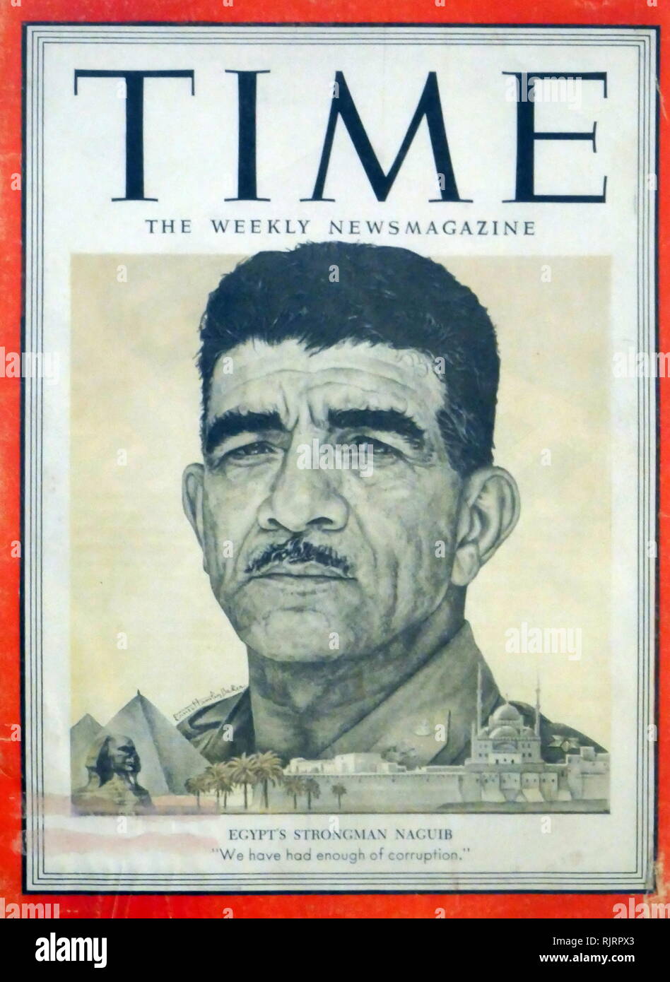 Mohamed Naguib (1901 - 1984), premier président de l'Égypte, de la déclaration de la République le 18 juin 1953 au 14 novembre 1954. Avec Gamal Abdel Nasser, il était le principal chef de la révolution égyptienne de 1952. Banque D'Images