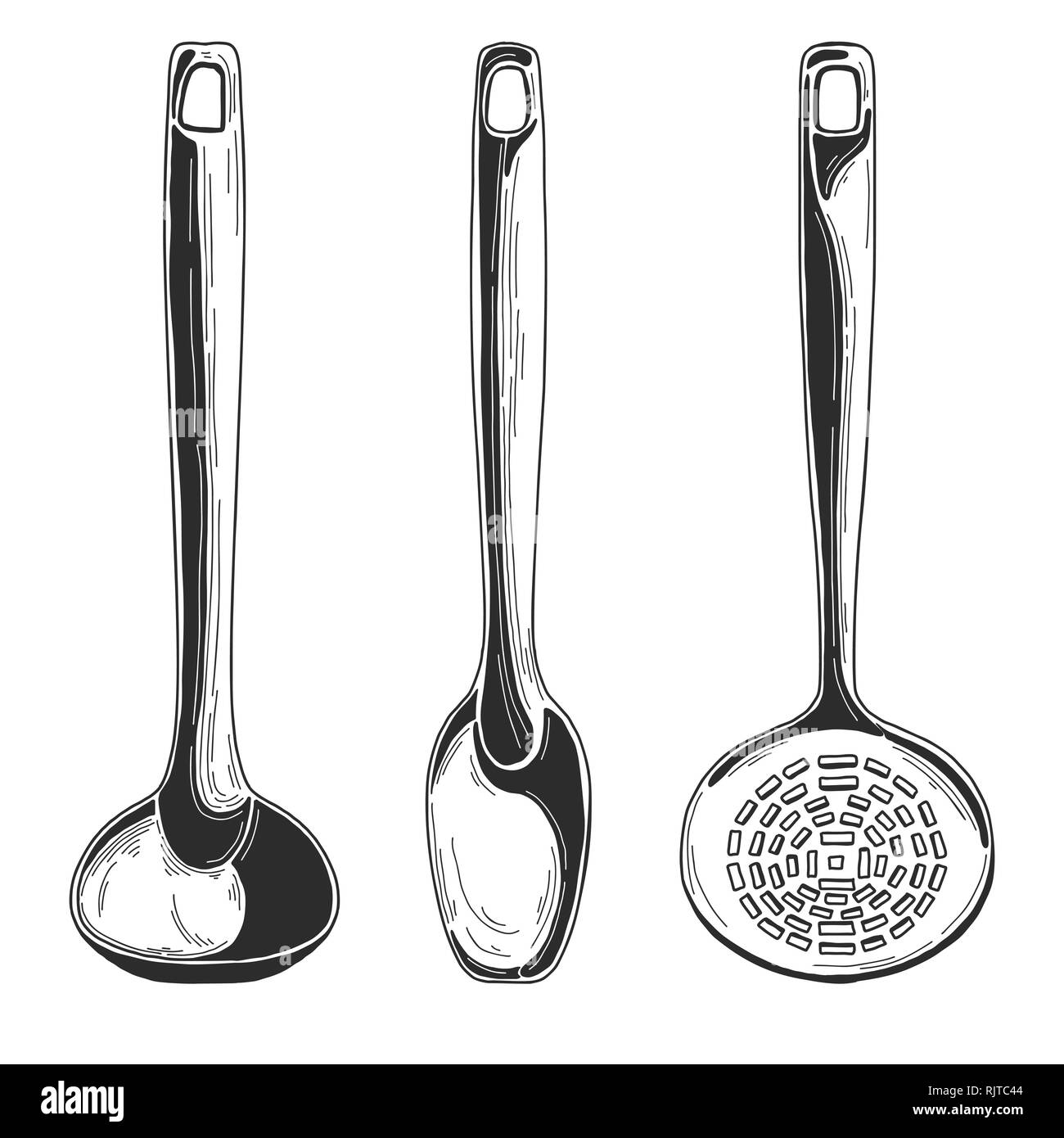 Des ustensiles de cuisine. Cuillères et différents autres accessoires. Vector illustration isolé sur fond blanc. Illustration de Vecteur