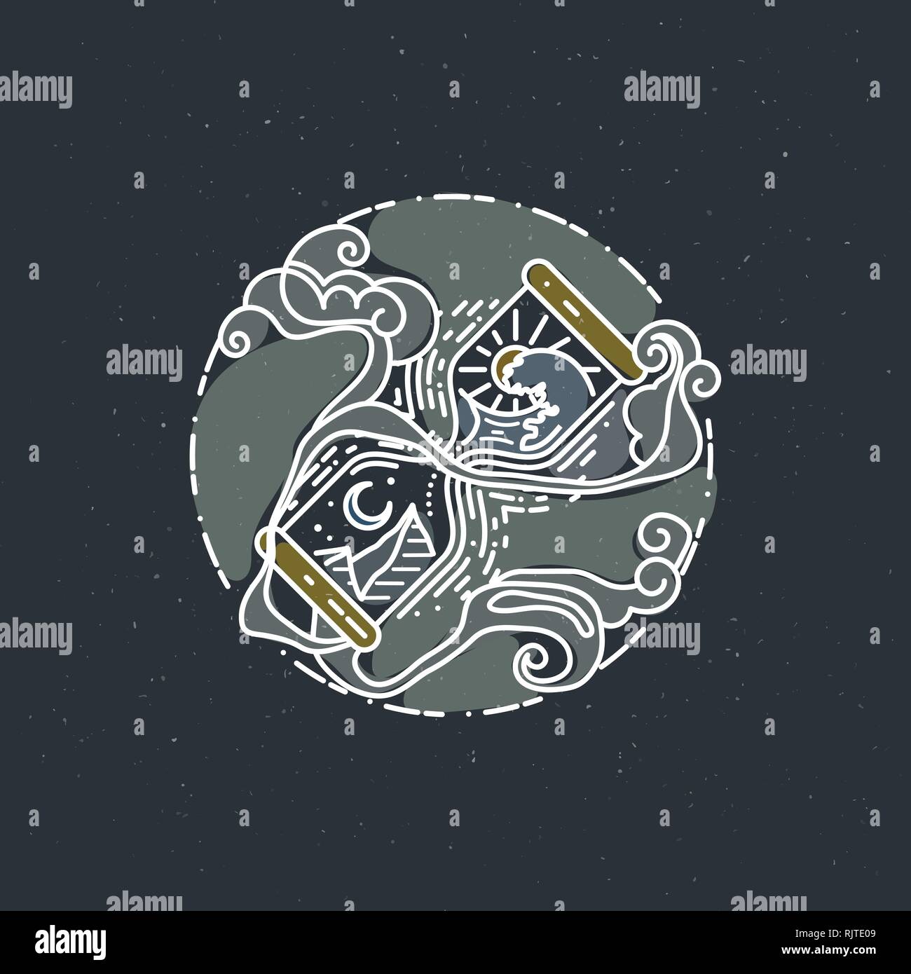 Hourglass sacrée - linéaire style design illustration isolé. Concept art vecteur de tatouage Illustration de Vecteur