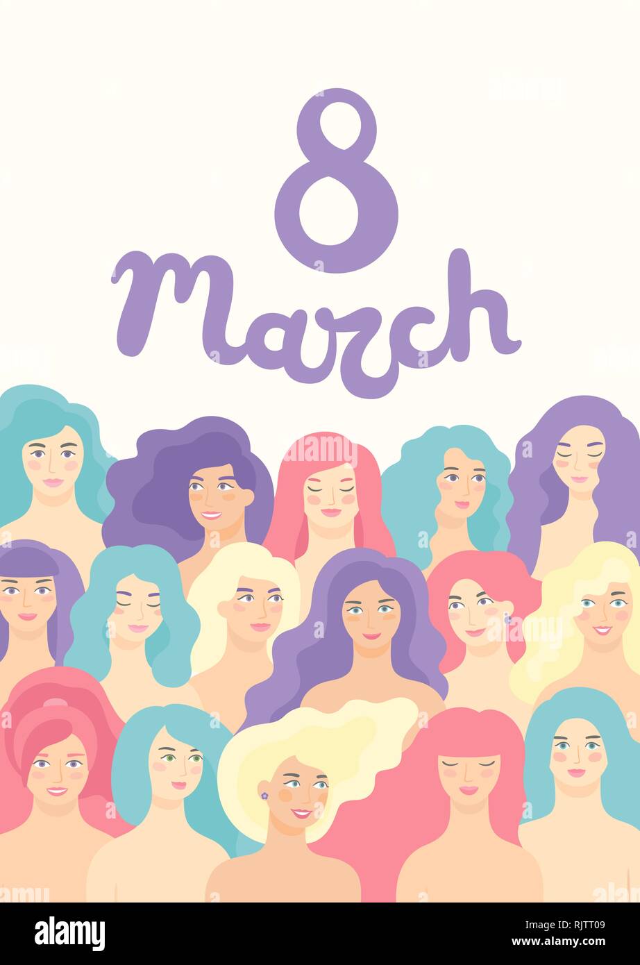 Vector design pour la Journée internationale de la femme 8 mars Vacances avec différentes femmes. Illustration de Vecteur