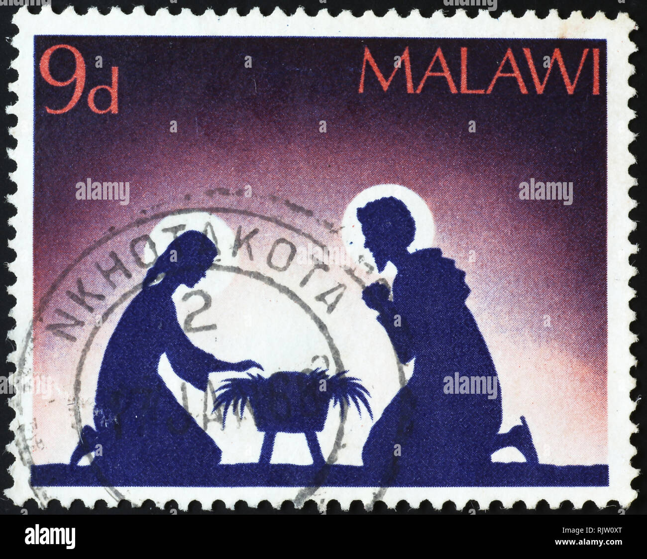 La famille sacrée sur timbre-poste du Malawi Banque D'Images