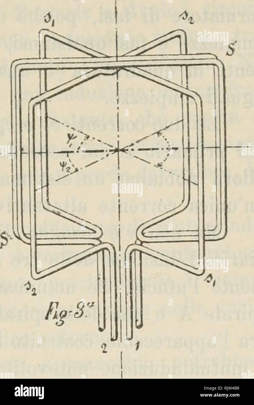 . Atti della Reale Accademia delle Scienze di Torino. . Il Corpo metallico, â il quale sarÃ di dimensioni ferry limi- tate rispetto a quelle delle spirali, ruotante poichÃ© il campo risulta veramente definito d'intersection nella regione dei tre campi. 4. Â Il sistema di spirali della fig. 1 costituisce vero sistema trifasico onu, il quale, dans ragione della sua conformazione, geometrica corrisponde ad un caso piÃ¹ generale del sistema trifasico equiangolo ordinariamente applicato. Tre correnti, co- difasate munque fra loro a en raison d'une échéance, un ruotante e fornire costante Banque D'Images