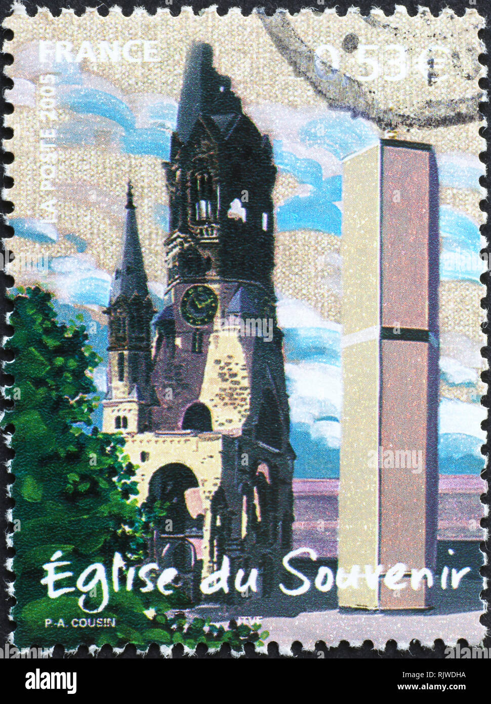 Église du Souvenir de Berlin sur pstage stamp Banque D'Images