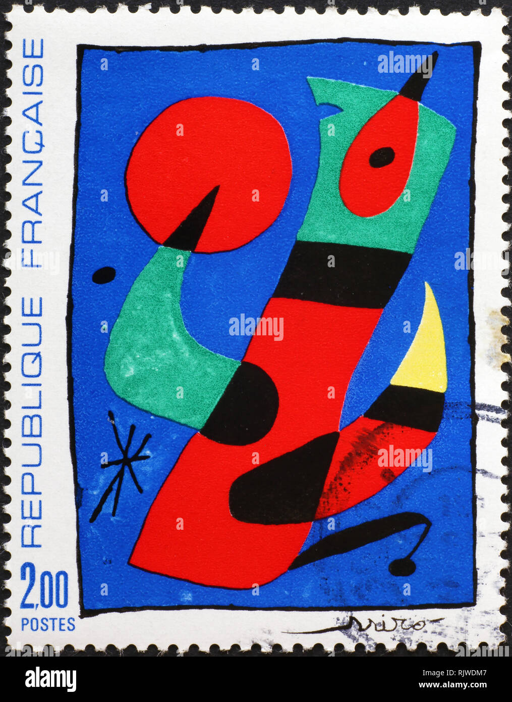 Peinture de MIro sur timbre-poste français Banque D'Images