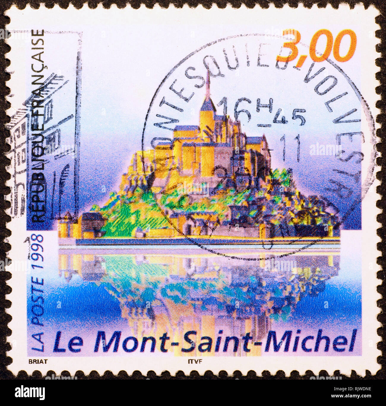 Timbre montrant le Mont-Saint-Michel, France Banque D'Images