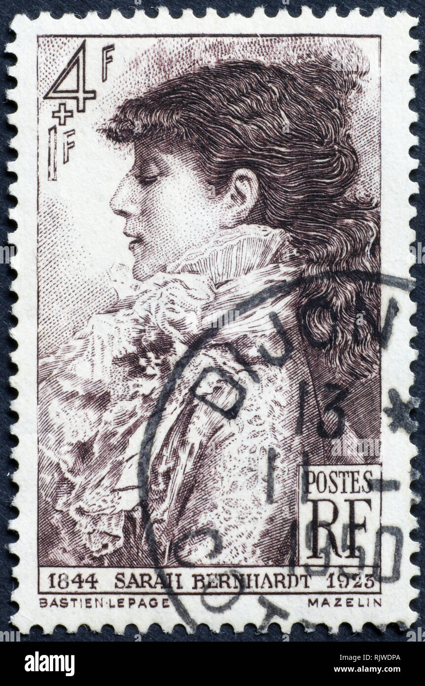 Sarah Bernhardt sur timbre-poste de l'ancien français Banque D'Images