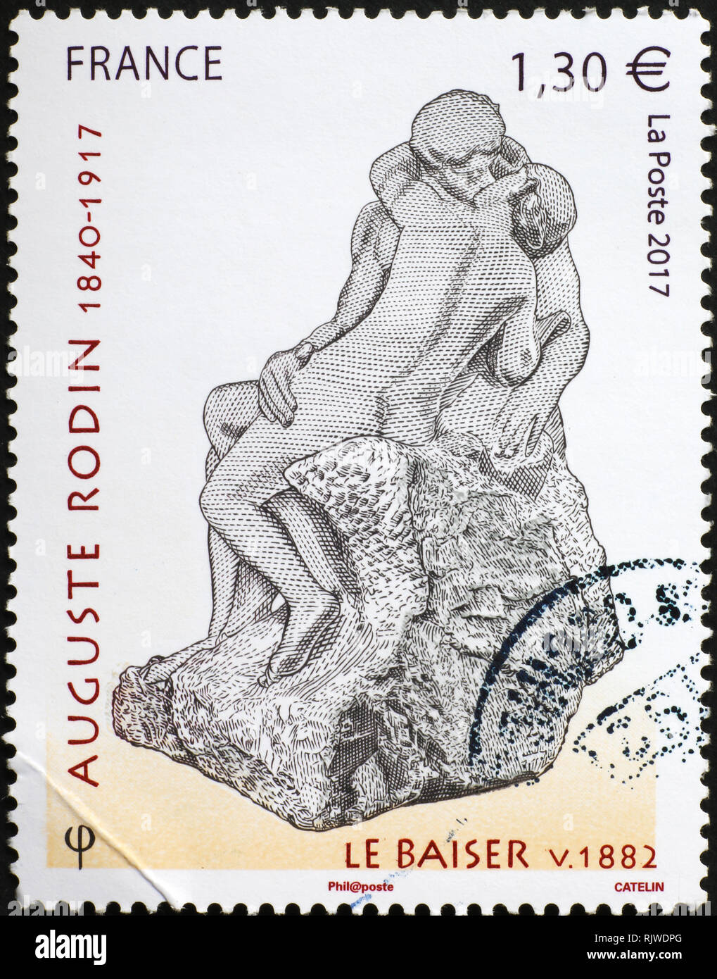 Les amoureux de la statue d'Auguste Rodin sur timbre-poste Banque D'Images