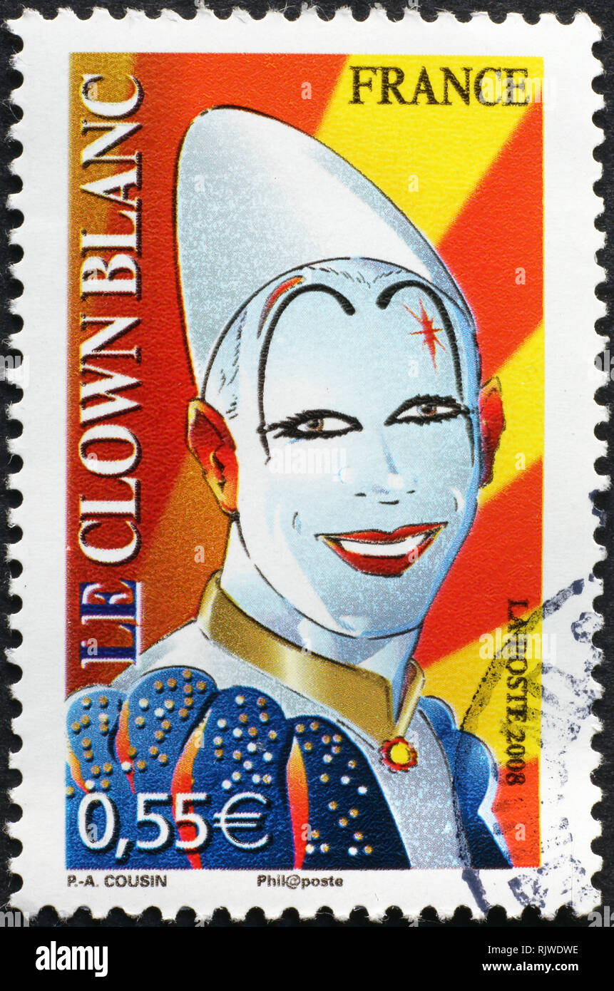 Clown blanc sur beau timbre-poste français Banque D'Images