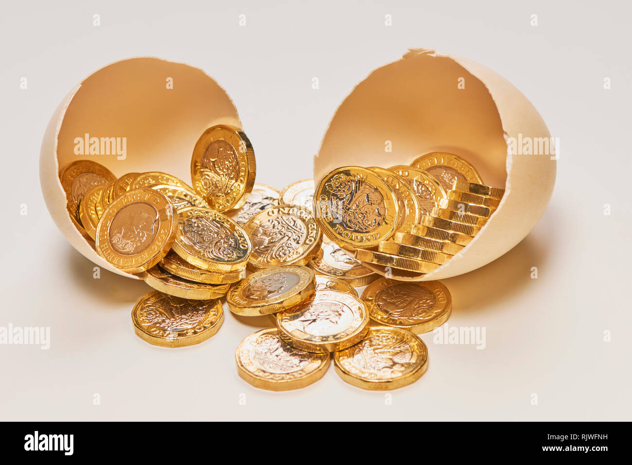Nest Egg avec pièces livre Shinny Banque D'Images