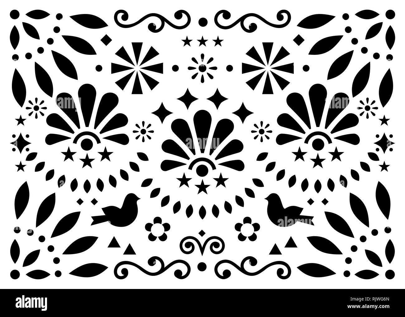 L'art populaire traditionnel mexicain vector motif géométrique avec fleurs et oiseaux, noir et blanc carte de vœux ou retour traditiona design inspiré par Illustration de Vecteur L'art populaire traditionnel mexicain vector motif géométrique avec fleurs et oiseaux, noir et blanc carte de vœux ou retour traditiona design inspiré par Illustration de Vecteur
