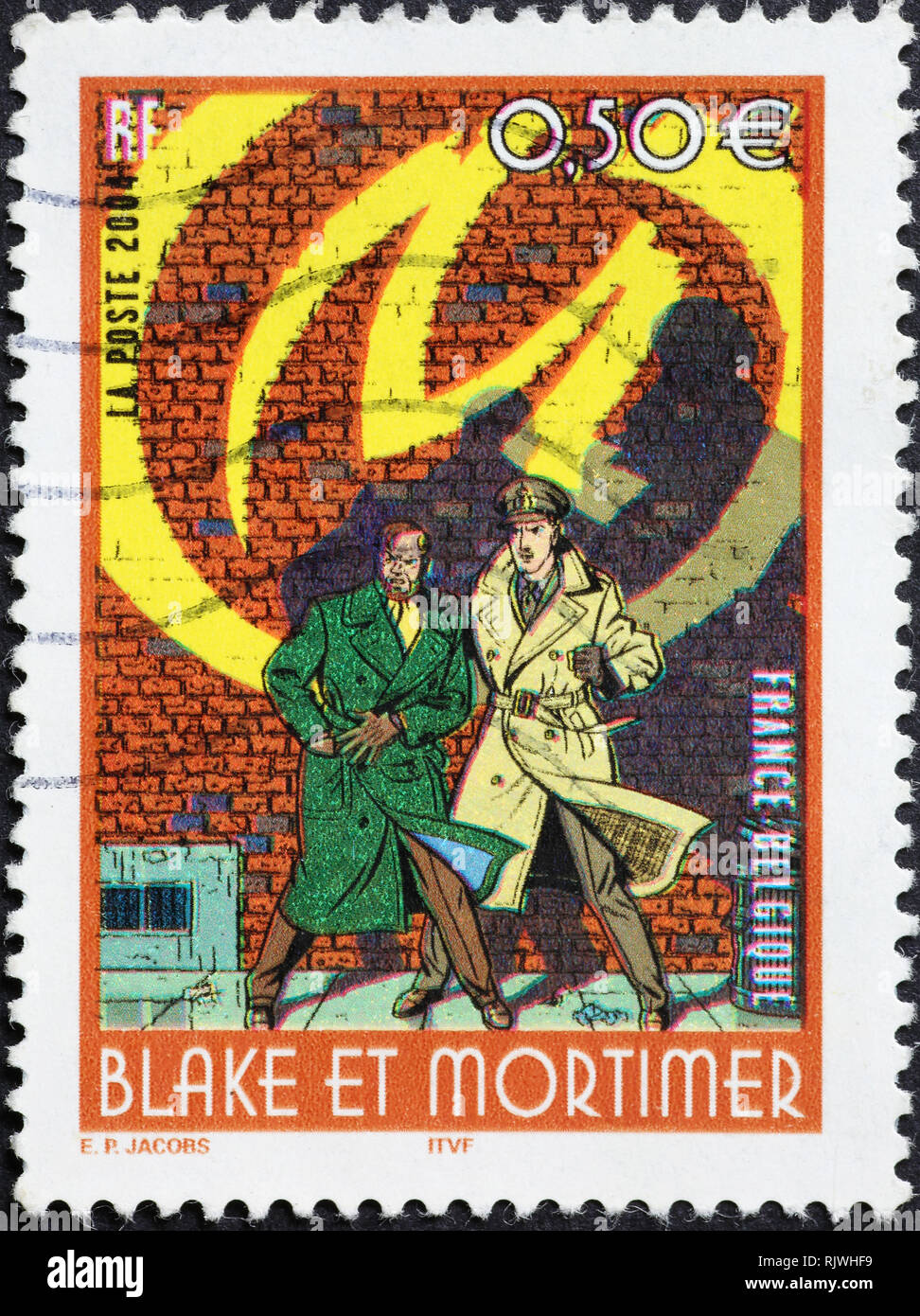 Bande dessinée Blake et Mortimer sur timbre-poste français Banque D'Images