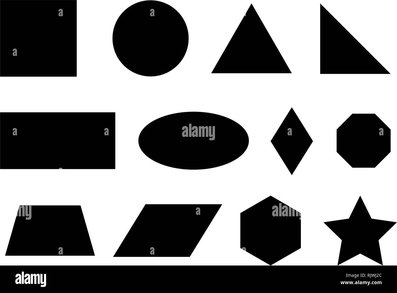 Ensemble de formes géométriques simples y compris principaux : rectangle, cercle, triangle Illustration de Vecteur