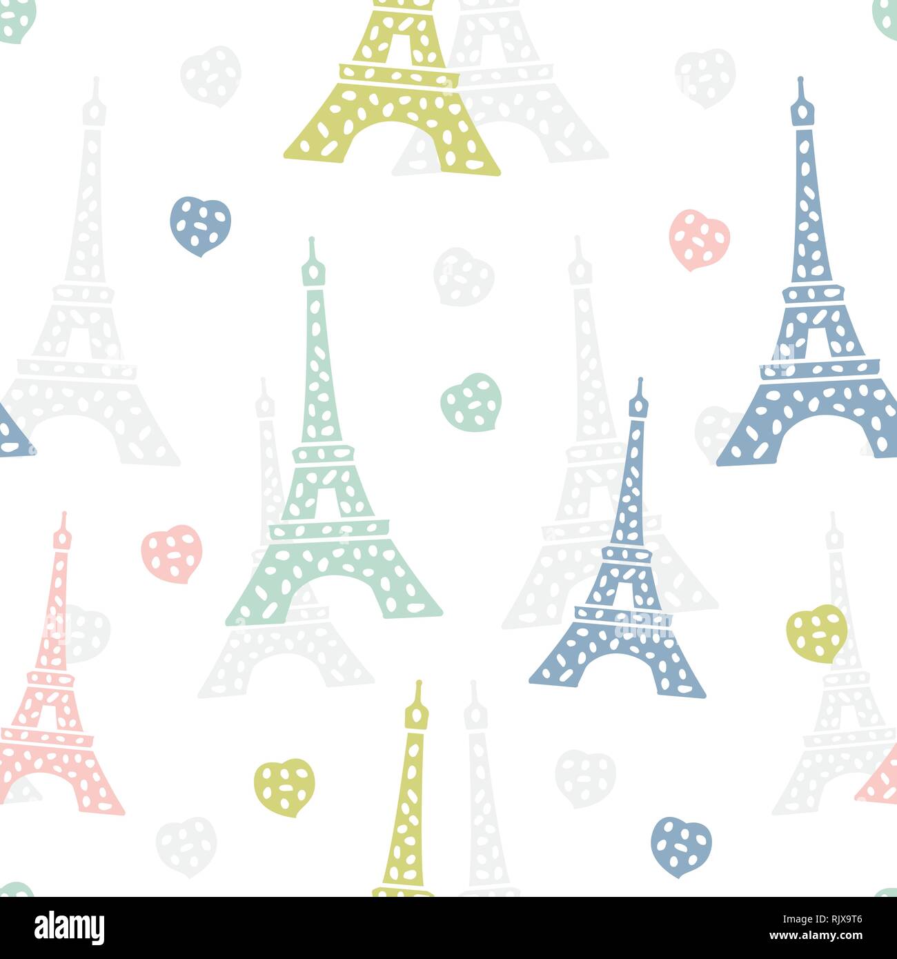 Modèle sans couture Paris. Fond vecteur français avec Tour Eiffel et coeur Illustration de Vecteur